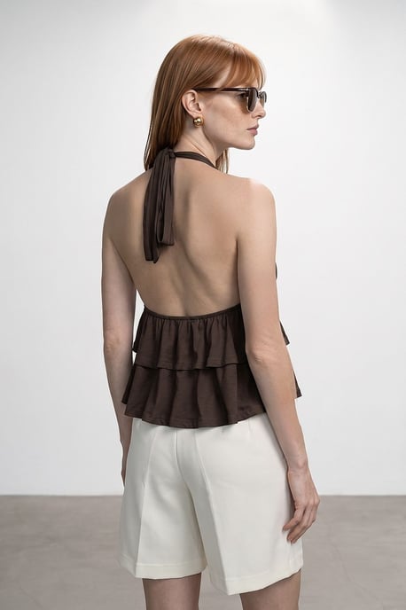 Halterneck Poplin Blouse With Ruffle Detail - Image 2