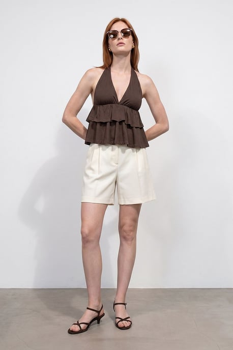 Halterneck Poplin Blouse With Ruffle Detail - Image 4