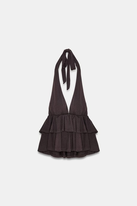 Halterneck Poplin Blouse With Ruffle Detail - Image 5