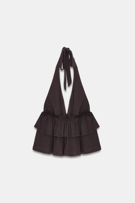 Halterneck Poplin Blouse With Ruffle Detail - Image 6