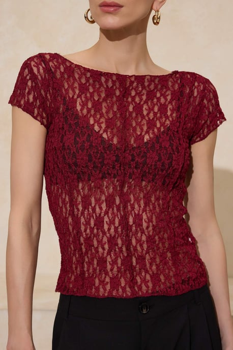 TRENDYOLMİLLA Dames Bordeaux Effen Kort Getailleerd Blouses - Image 2