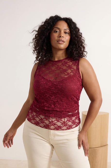 Trendyol Curve Dames Bordeaux Effen Mouwloos Getailleerd Grote maten Blouses - Image 1