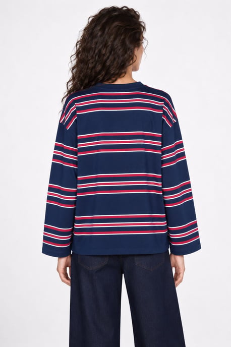 Bipantolon Oversized dames-sweatshirt met strepen en ronde hals - Image 3