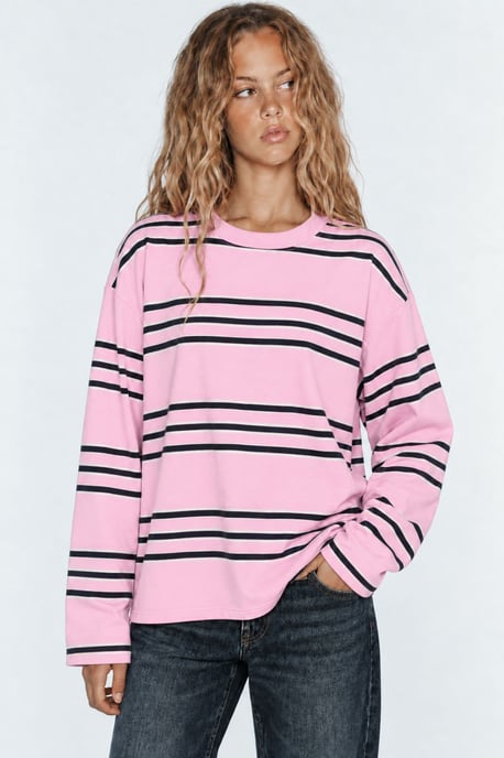 Women's Oversized Striped Crew Neck Sweatshirt - Image 2
