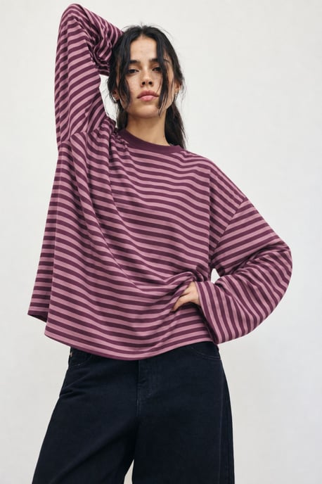 Bipantolon Dames oversized sweatshirt met strepen en ronde hals - Image 1