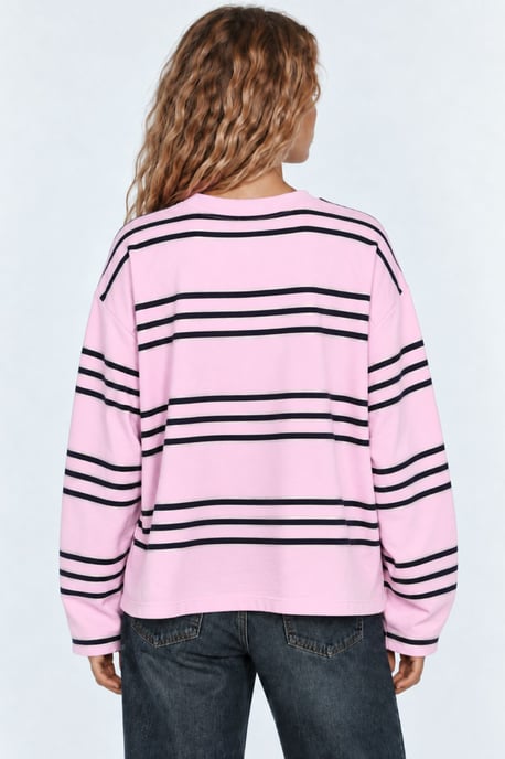 Women's Oversized Striped Crew Neck Sweatshirt - Image 3