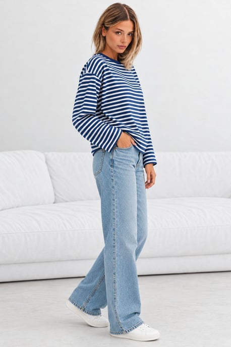 Bipantolon Oversized dames-sweatshirt met strepen en ronde hals - Image 4
