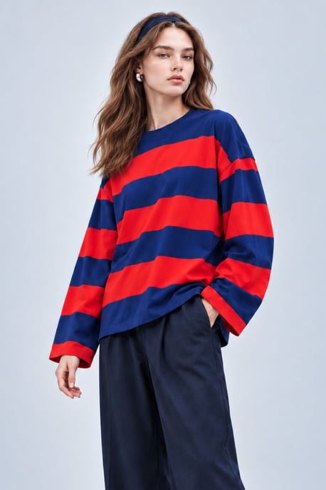 Bipantolon Oversized dames-sweatshirt met strepen en ronde hals - Image 2