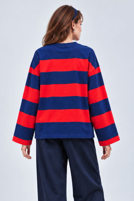 Bipantolon Oversized dames-sweatshirt met strepen en ronde hals - Image 3