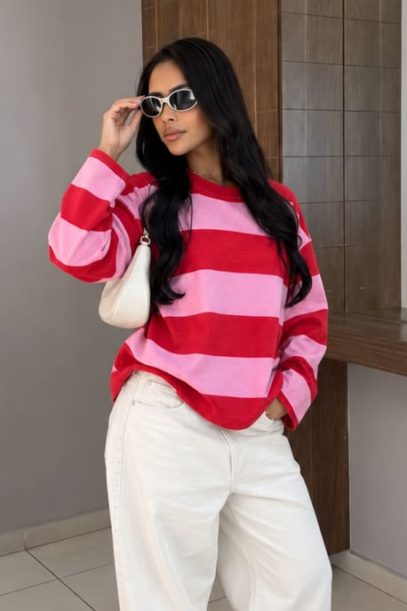 Bipantolon Dames oversized sweatshirt met strepen en ronde hals - Image 2