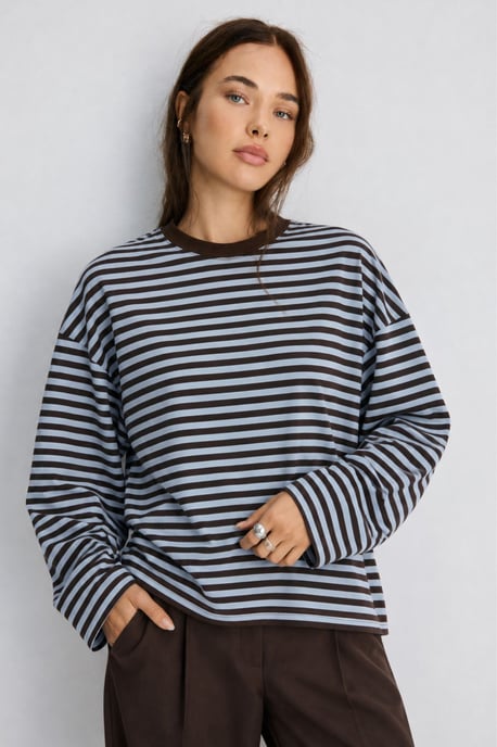 Bipantolon Dames oversized sweatshirt met strepen en ronde hals - Image 3
