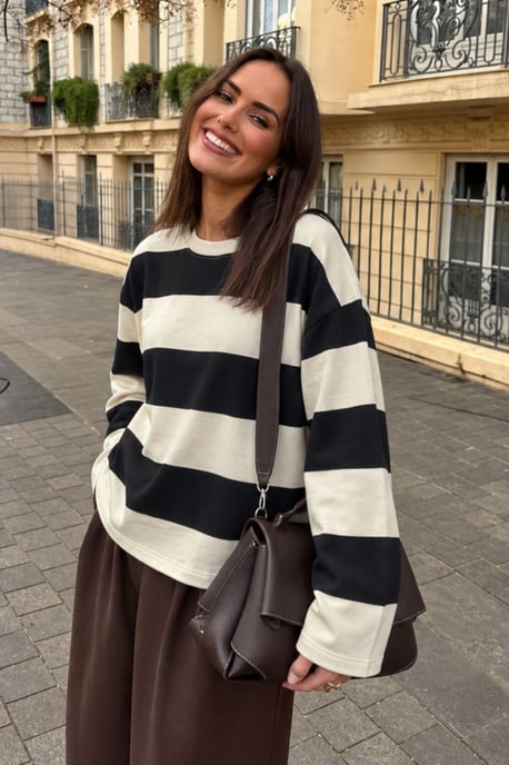Women's Oversized Striped Crew Neck Sweatshirt - Image 1