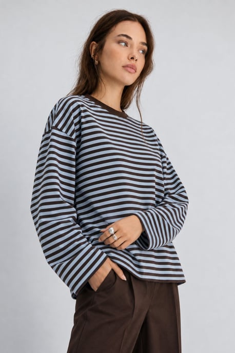 Bipantolon Dames oversized sweatshirt met strepen en ronde hals - Image 4