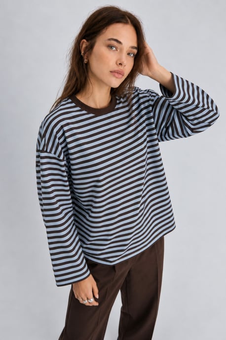 Bipantolon Dames oversized sweatshirt met strepen en ronde hals - Image 5