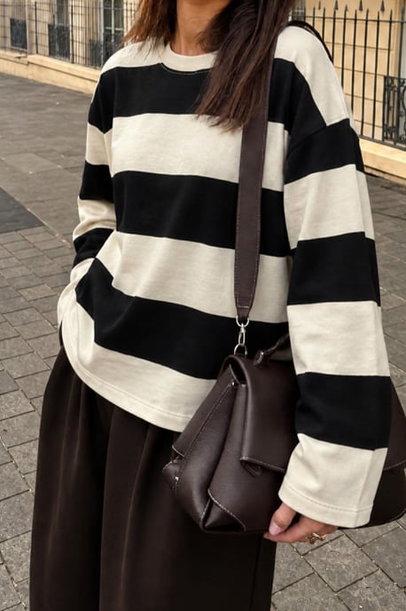Women's Oversized Striped Crew Neck Sweatshirt - Image 2