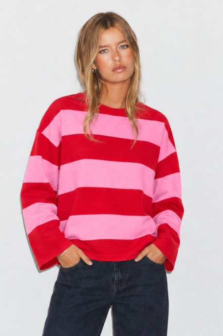 Bipantolon Dames oversized sweatshirt met strepen en ronde hals - Image 5