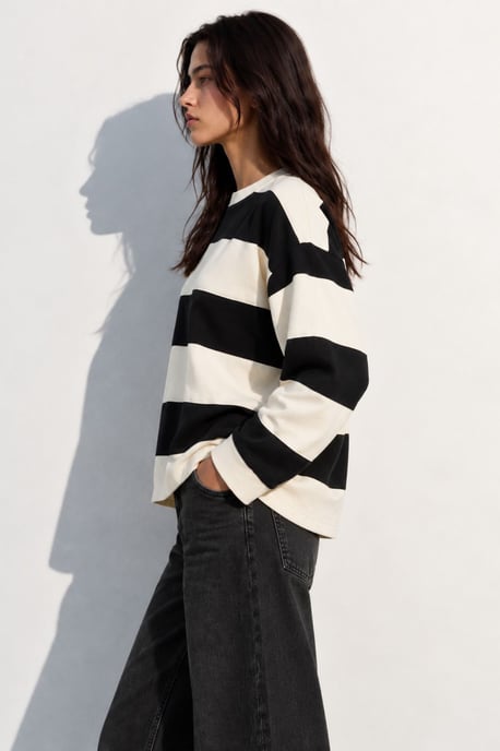 Women's Oversized Striped Crew Neck Sweatshirt - Image 4