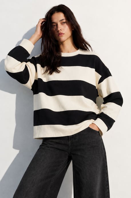 Women's Oversized Striped Crew Neck Sweatshirt - Image 5