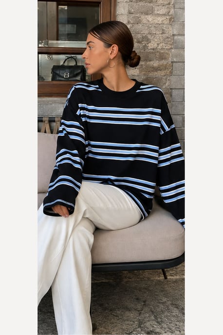 Bipantolon Oversized dames-sweatshirt met strepen en ronde hals - Image 1