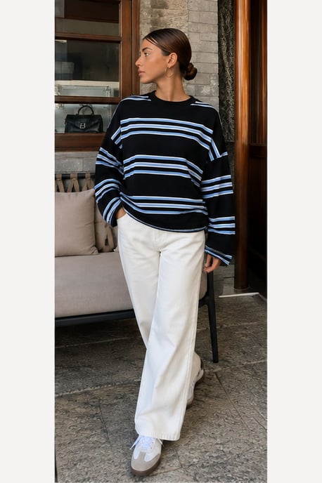 Bipantolon Oversized dames-sweatshirt met strepen en ronde hals - Image 2