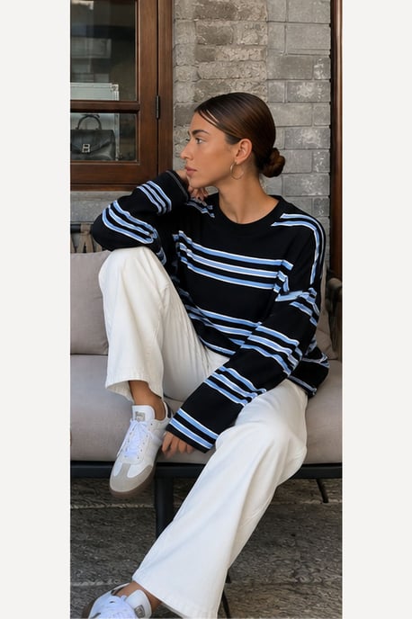 Bipantolon Oversized dames-sweatshirt met strepen en ronde hals - Image 3