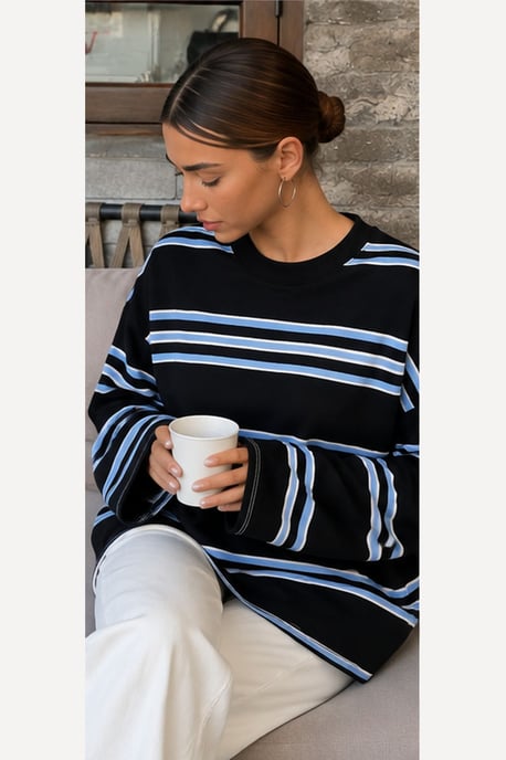 Bipantolon Oversized dames-sweatshirt met strepen en ronde hals - Image 4