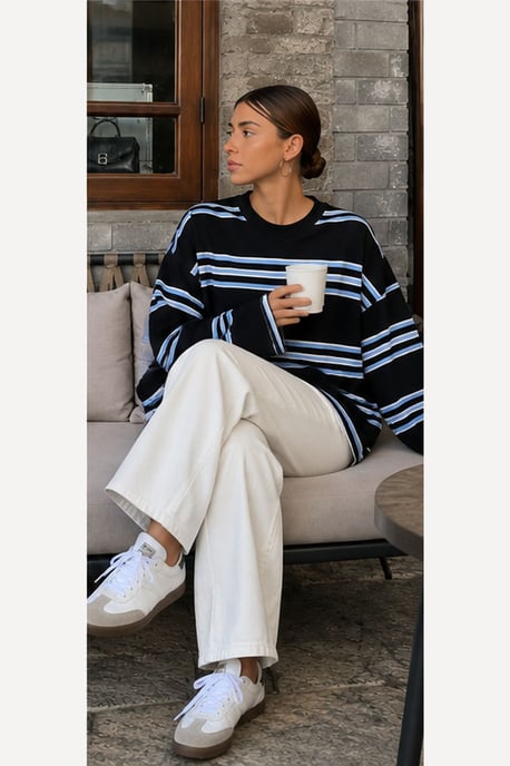 Bipantolon Oversized dames-sweatshirt met strepen en ronde hals - Image 6