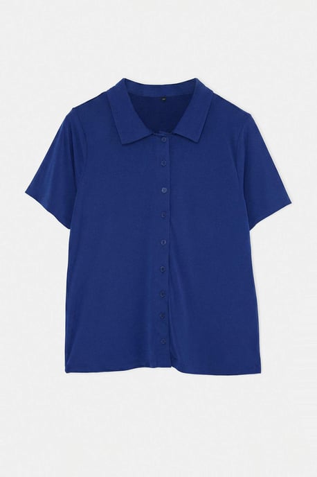Trendyol Curve Dames Donkerblauw Effen Kort Getailleerd Grote maten Blouses - Image 3