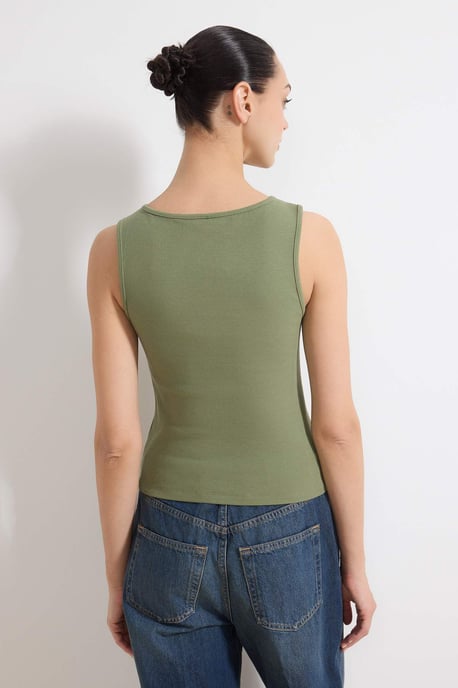 TRENDYOLMİLLA Dames Kaki Effen Mouwloos Getailleerd Blouses - Image 3
