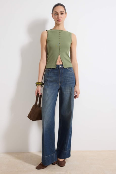 TRENDYOLMİLLA Dames Kaki Effen Mouwloos Getailleerd Blouses - Image 4