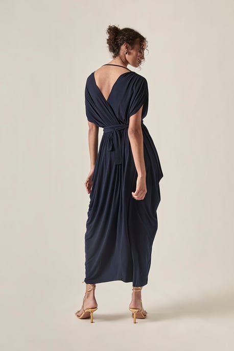 Open-Back Draped Midi Dress – Navy - Image 2