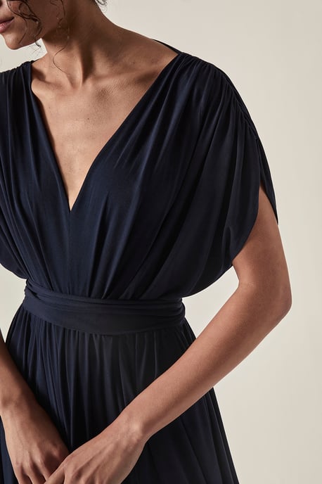 Open-Back Draped Midi Dress – Navy - Image 3