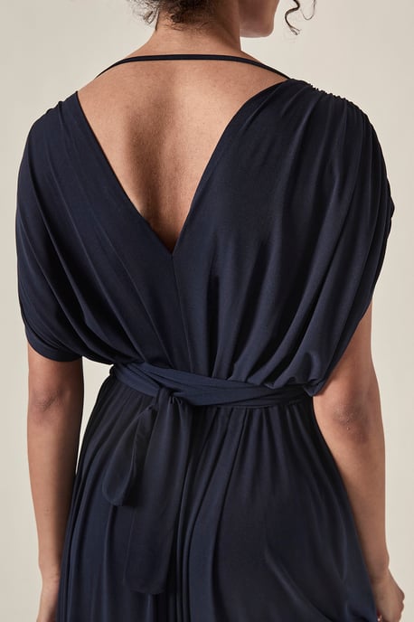 Open-Back Draped Midi Dress – Navy - Image 4