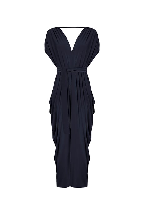 Open-Back Draped Midi Dress – Navy - Image 5