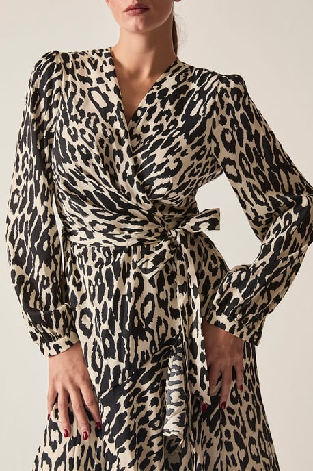 Leopard Print Wrap Midi Dress - Image 3