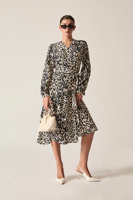 Leopard Print Wrap Midi Dress - Image 4