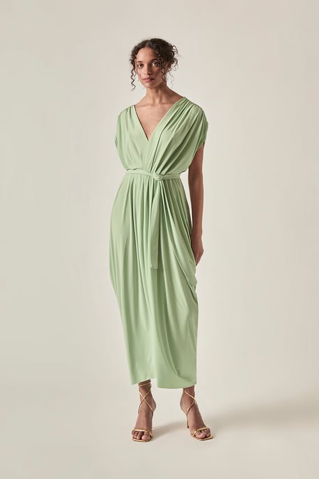 Open-Back Draped Midi Dress – Sage Green - Image 1