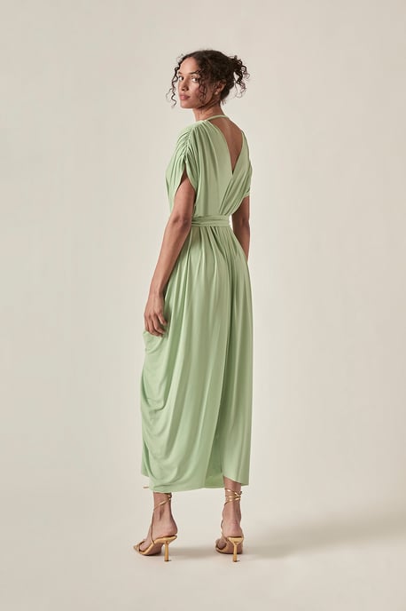 Open-Back Draped Midi Dress – Sage Green - Image 2