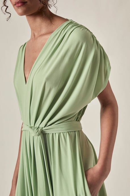 Open-Back Draped Midi Dress – Sage Green - Image 4