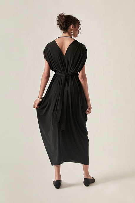 Open-Back Draped Midi Dress – Black - Image 2