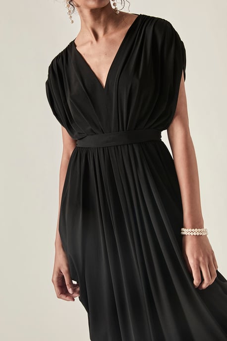 Open-Back Draped Midi Dress – Black - Image 3