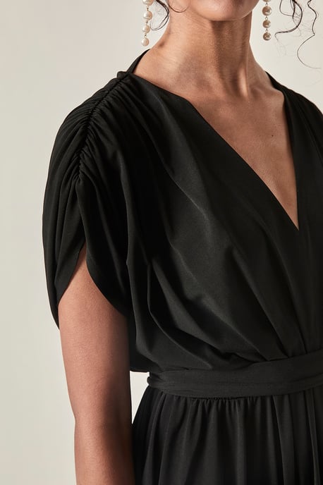 Open-Back Draped Midi Dress – Black - Image 4