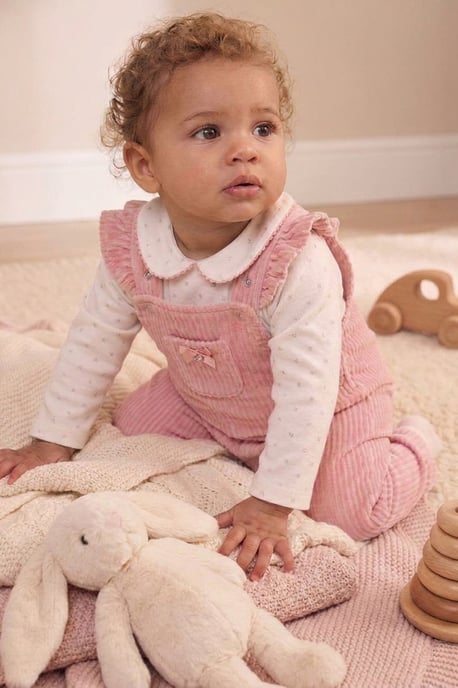 Bodysuit with Peter Pan Collar and Ribbed Velour Dungarees - Image 1