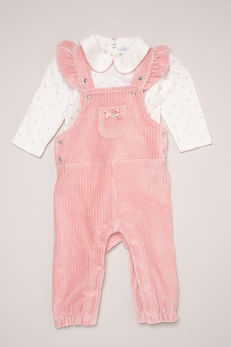 Bodysuit with Peter Pan Collar and Ribbed Velour Dungarees - Image 2
