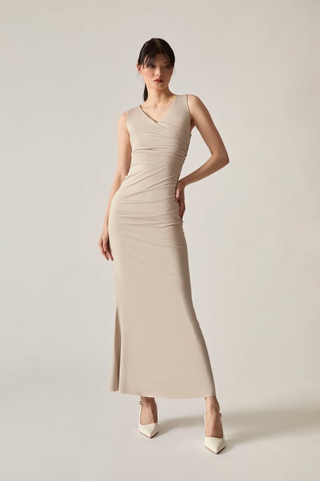 V-Neck Cream Maxi Dress - Image 1