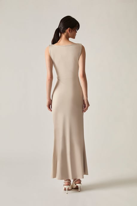 V-Neck Cream Maxi Dress - Image 2