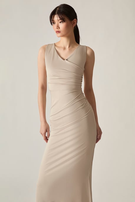 V-Neck Cream Maxi Dress - Image 4
