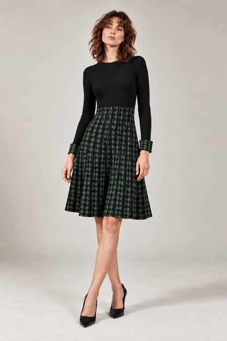 Green and Black Houndstooth Knitted Dress - Image 1