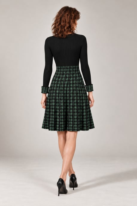 Green and Black Houndstooth Knitted Dress - Image 2