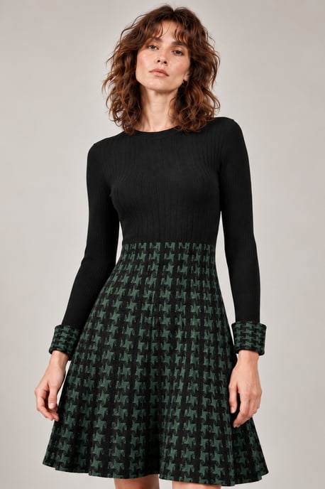 Green and Black Houndstooth Knitted Dress - Image 3